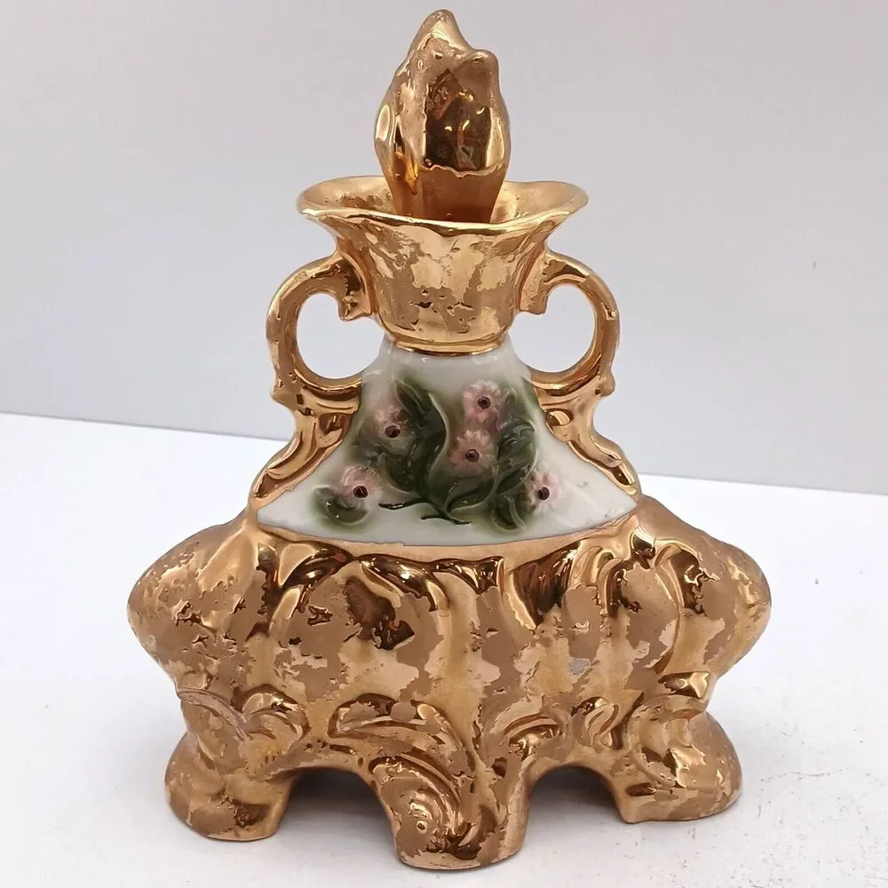 Jim Beam Liquor Decanter Distillery Whiskey Empty Vase Bottle Gold Regal China